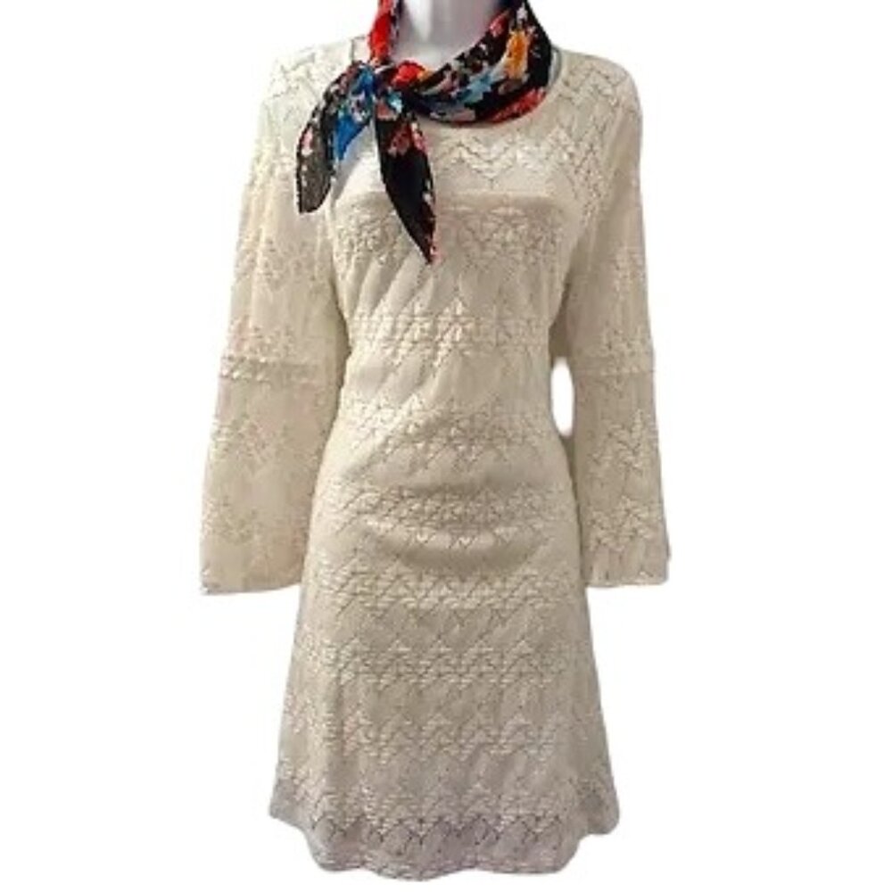 White Lace Dress With Multi-Color Scarf - Picture 2 of 5